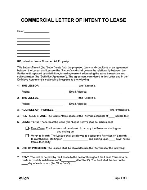 Letter of intent to lease in Word and Pdf formats
