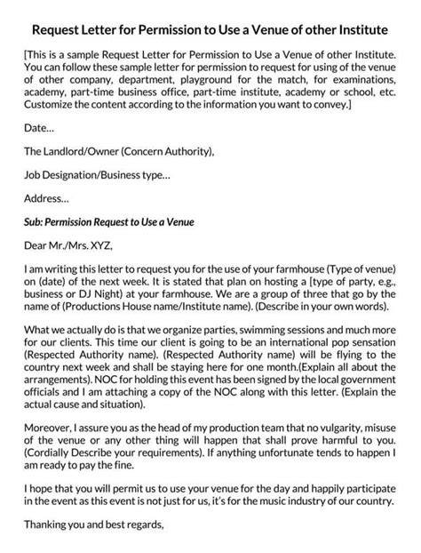 Letter of request asking permission to use a school venue.  From time to...