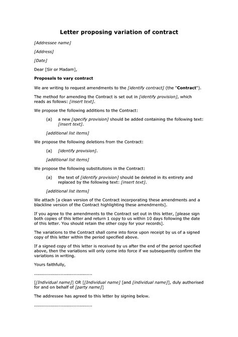 Letter proposing variation of contract - Docular