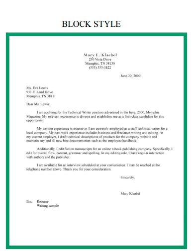 Letter writing in block format