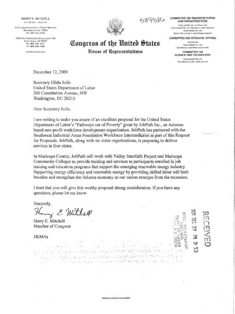 Letters from members of Congress to the Department of Labor regarding