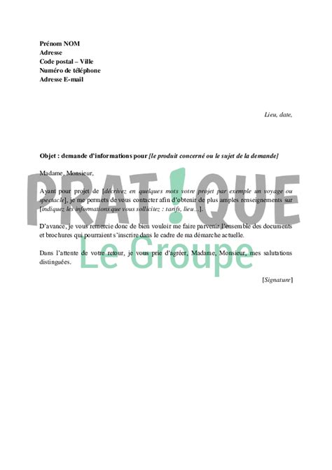 Lettre type de demande d