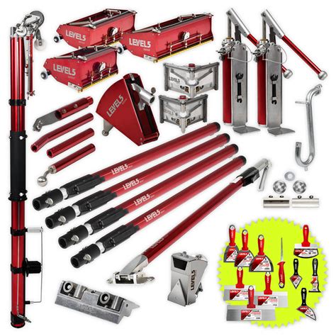 Level 5 tools. LEVEL5 Drywall Finishing Hand Tool Kit | 5, 6 Inch Joint Knives, 10, 12 Inch Taping Knives, 14 Inch Mud Pan | Stainless Steel Blades, Soft Grip Handles ... ‎Level 5 Tools : Part Number ‎5-600 : Item Weight ‎4.22 pounds : Product Dimensions ‎16.2 x 10.3 x 4.7 inches : Item model number ‎5-600 : Is Discontinued By Manufacturer 