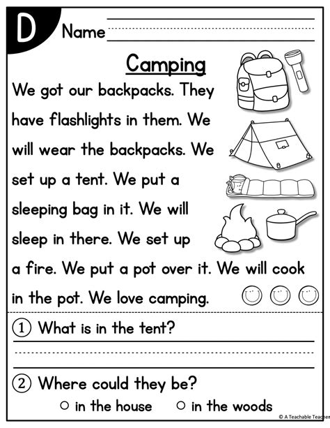 Level D Reading Comprehension Passages and Questions A Teachable