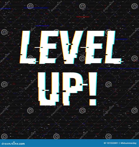 Level Up Glitch Text. Anaglyph 3D Effect. Technological Retro