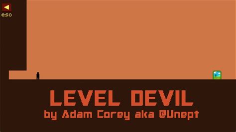 Level devil. Level Devil, kötü yönleri olan bir platform oyunudur. Amaç basit; Kazanmak için bölümün sonunda kapıya gidin, ancak bu göründüğü kadar kolay değil... Delikler bir anda karşınıza çıkabilir, sivri uçlar beklenmedik bir şekilde hareket edebilir ve ilerledikçe tavanlar üzerinize yıkılabilir. birçok farklı seviye. 
