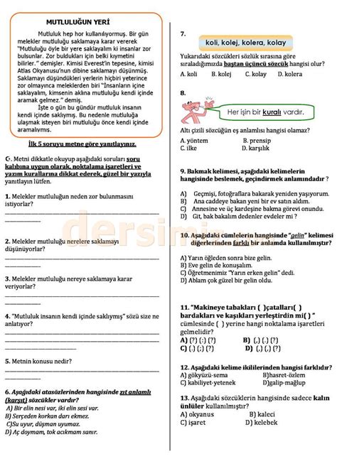 Levent yağmuroğlu 4 sınıf türkçe yazılı soruları