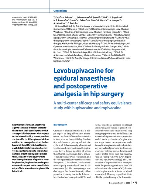 Levobupivacaine for postoperative epidural analgesia in …