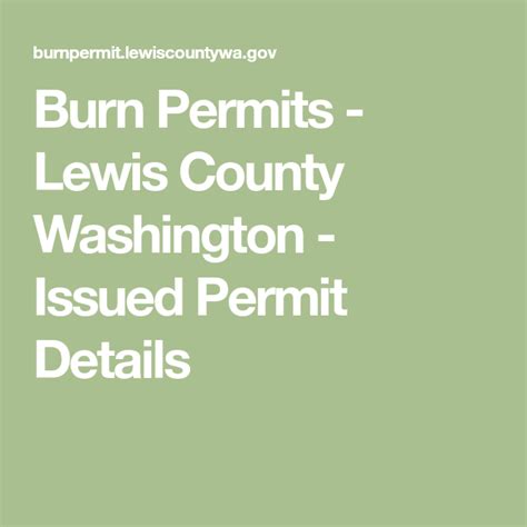 Lewis county wa burn permit. The content on the Lewis County website is currently provided in English. We are providing the “Translation” through Google's translation service. ... Permit Apps ... 