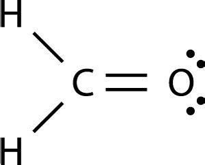 Lewis dot structure for formaldehyde. 2. Each hydrogen atom (group 1) has one valence electron, carbon (group 14) has 4 valence electrons, and oxygen (group 16) has 6 valence electrons, for a total of [ (2) (1) + 4 + 6] = 12 valence electrons. 3. Placing a bonding pair of electrons between each pair of bonded atoms gives the following: Six electrons are used, and 6 are left over. 