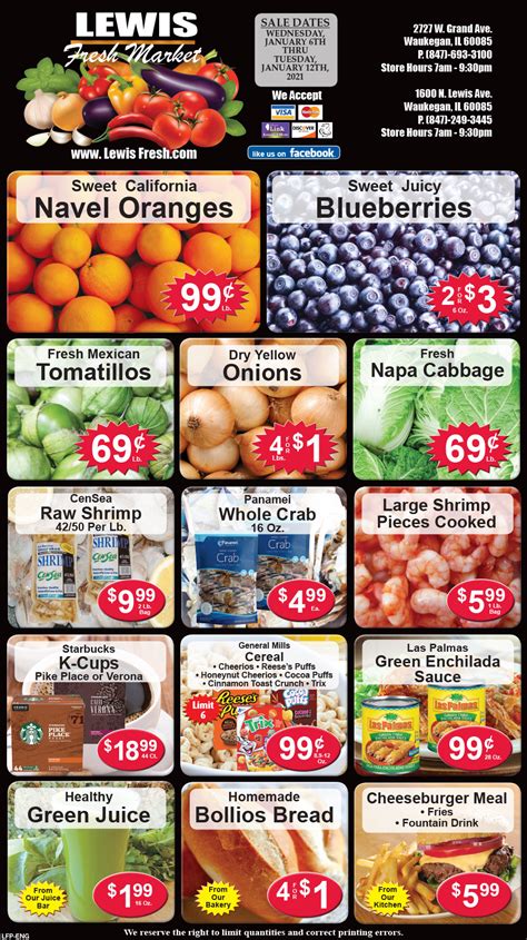 Lewis fresh market weekly ad. Super Fresh Market stores activate their weekly ad on every Wednesday. Super Fresh Market location: 1700 N. Lewis Ave Waukegan, IL, Phone: (847) 596-6023, Store Hours: 7 AM – 10 PM. Store Circular: Grocery Store Circulars. 