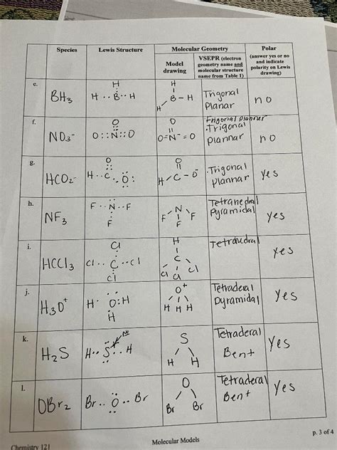 Lewis structure and molecular geometry worksheet with answers.  By visualiz...