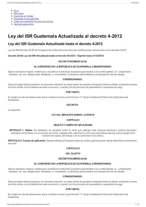 Ley del ISR Guatemala Actualizada al decreto 4-2012