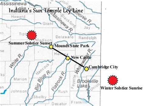 Ley lines indiana. Ley Lines? Plotted on a map the Sun Temple (Henge) complexes located at Mounds State Park, New Castle and the Wayne County (Bertsch Works) align to the Summer and Winter Solstices sunrise and sunset. The henges and mounds at these sites are all visible but the best preserved is at Mound State Park in Anderson, Indiana. 