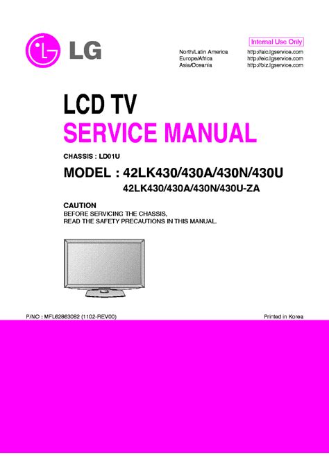 Lg 42lk430 430a 430n 430u za lcd tv service manual. - Kenmore front load washer model 417 repair manual.