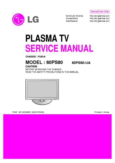 Lg 60ps80 60ps80 ua plasma tv serice manual. - Manual de la serie fanuc om.