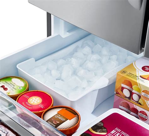 Lg ice plus button. Ice makers are great, but not if it means you can't fit all of your food in the fridge. The Slim SpacePlus Ice System provides more shelf space and allows ev... 