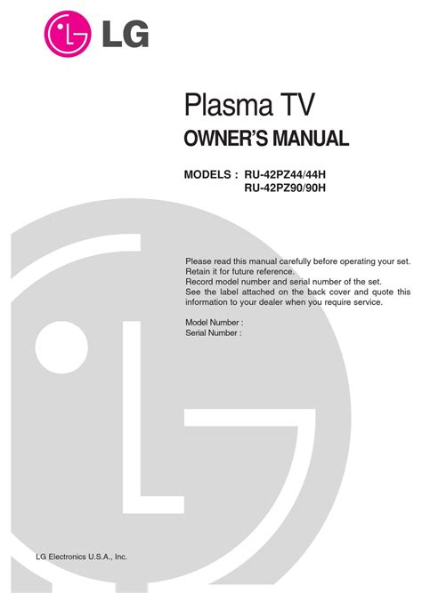 Lg mz 42pz44 plasma tv service manual. - Manuale di servizio di e1105 avery.
