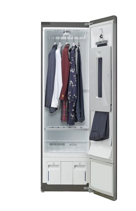 Lg steam closet. Enhance your laundry room with LG Styler featuring sleek design, SmartThinQ® Technology, wrinkle and odor reducer that will keep any garments looking fresh. ... LG Styler® Smart wi-fi Enabled Steam Closet with TrueSteam® Technology and Exclusive Moving Hangers. S3CW. $1,299.00. Add to Cart Inquiry to Buy Find a Dealer. 
