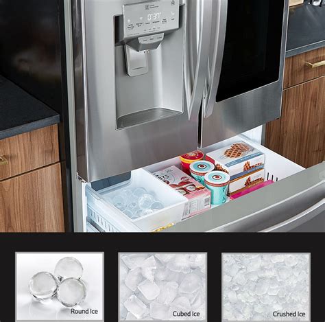 Lg thinq ice maker.  Dual ice makers with Craft Ice&trade; automatically create crus...