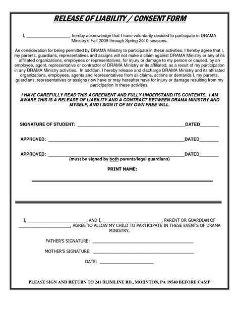 Liability Form Template Free Printable Documents