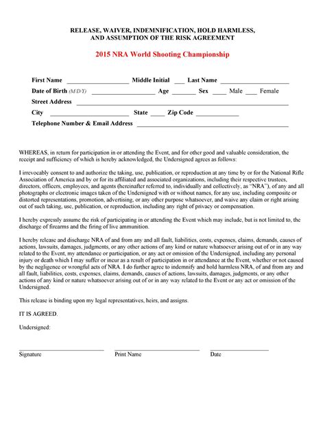 Liability Release Form Template Business