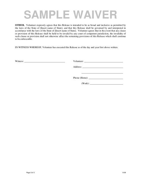 Liability Waiver Example Free Printable Documents