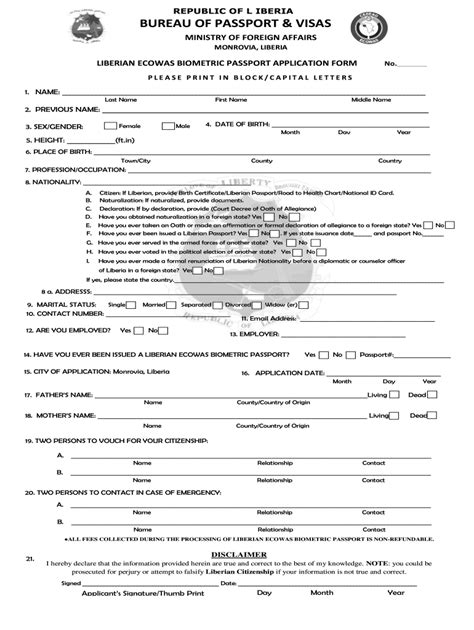Liberia Birth Certificate Application Form Download Form Resume