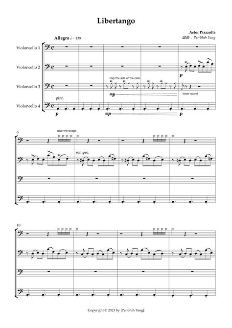 Libertango Sheet Music Astor Piazzolla Performance Ensemble