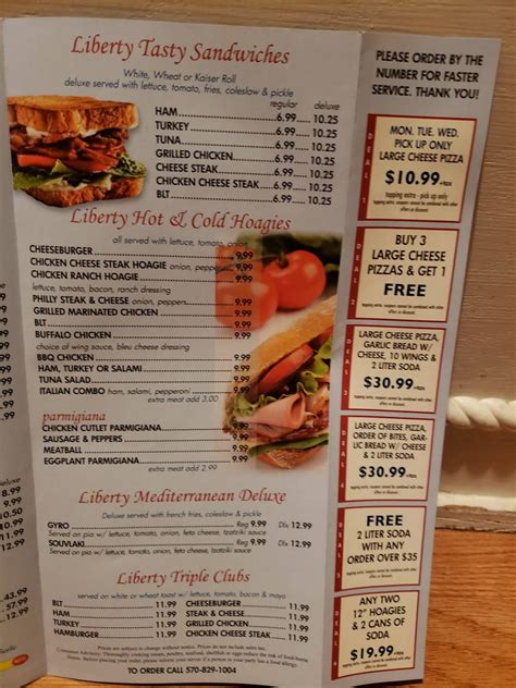 Liberty pizza wilkes-barre menu. Contact. Facebook. 80-82 Wilkes Barre Township Blvd,Wilkes-Barre, PA 18702. powered by BentoBox. Main content starts here, tab to start navigating. Menus. Individual portion feeds one hungry person. Portion for sharing feeds 2-3 people! Starters. 