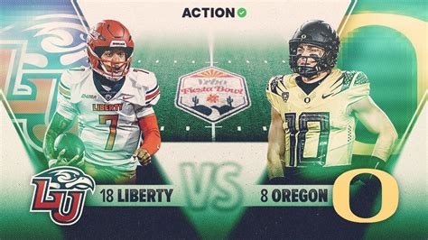 Liberty vs oregon. GLENDALE, Ariz. — Oregon has accepted an invitation to play in the Vrbo Fiesta Bowl on Monday, Jan. 1, at State Farm Stadium in Glendale. The No. 8 Ducks (11-2) will take on No. 23 Liberty (13-0) at 10 a.m. PT on ESPN. Oregon will make its 37th all-time appearance in a bowl game, 14th in a New Year's Six bowl game, and fourth in the Fiesta Bowl. 