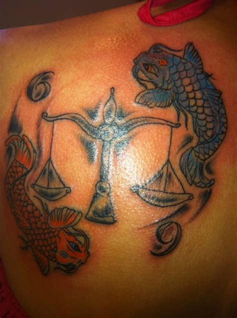 Libra and pisces tattoo. The sign for Pisces is two fish swimming in opposite directions to symbolize, “the ability to smooth difficult situations and their spiritual power,” Our Mindful Life. One of the most popular minimalistic tattoos for Pisces is a simple wave to depict the element of this sign. The water lily is a fitting flower for a Pisces, as it thrives in ... 