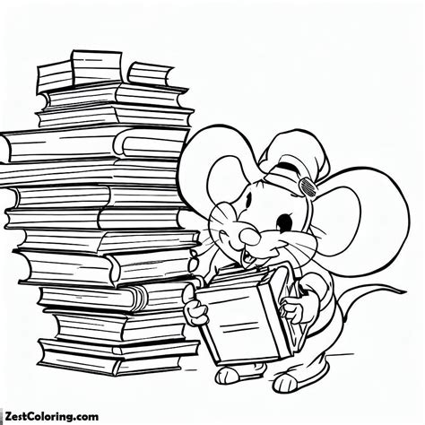 Library Mouse Brought Lot Of Book At Library Coloring Pages Download