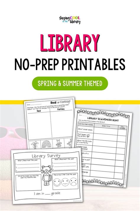 Library No Prep Printables Spring/Summer Library skills, Student survey and Spring summer