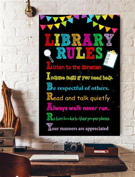 Library Rules Vertical Print Poster Storeodon Store