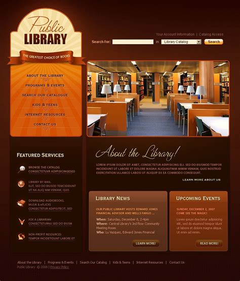 Library Website Template Web Design Templates, Website Templates