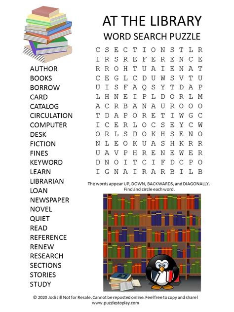 Library Word Search Puzzle Word find, Library skills, Library activities
