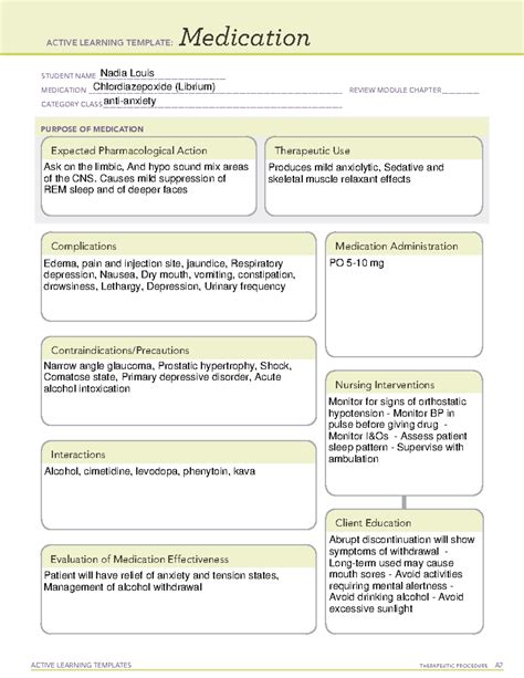 Librium Using the ATI Active Learning Medication Template and ATI