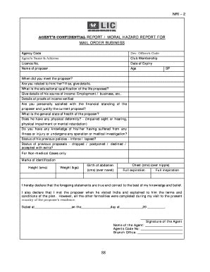 Lic Agent Confidential Report Form PDF Fill Out and Sign Printable