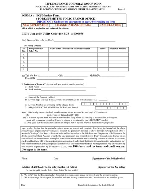 Lic ecs+mandate form