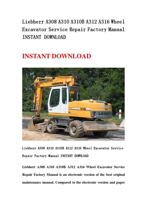 Liebherr a308 a310 a310b a312 a316 manuale di servizio escavatore. - Manual de mantenimiento de la sembradora de maíz john deere 7000.