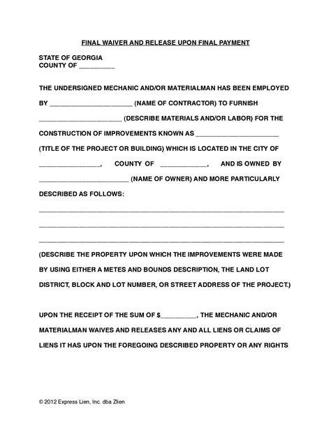 Lien Release Form For Ga Form Resume Examples