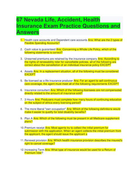 Life Accident And Health Insurance Practice Exam Free