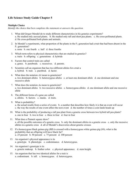 Life Science Chapter 5 Study Guide