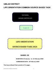 Life orientation grade 12 source based task 2023 memorandum.  It emphasizes the imp...