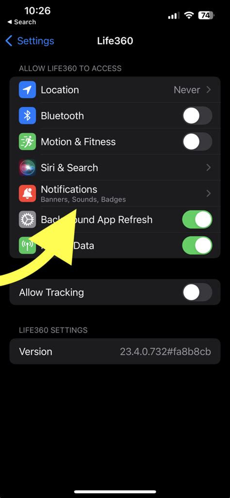 Tap on Notifications. Tap on App Notifications. Scroll down and select Life360. Tap on Notification categories. Tap on the toggle next to each category to turn notifications on or off for that specific category. To customize the notification sound: Tap on the category for which you want to change the sound. Tap on Sound. Select a custom sound.. 