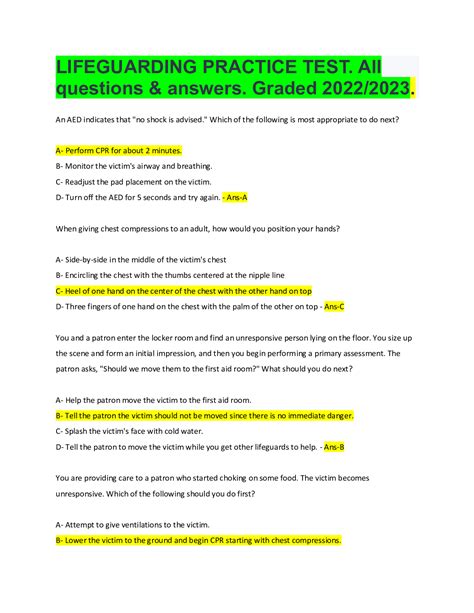 Lifeguard written test study guide answer sheet. - Chemistry ch 20 study guide answer.