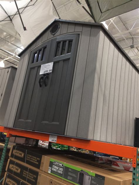 Model: 6402. Read Reviews. The Lifetime 8x12 outdoor plastic shed is durable, low maintenance, and worry free! Constructed from high-density, double-walled polyethylene with steel reinforcements. Well lit with windows and skylights. Shelving included. FREE Fast Shipping! Retail: $2,399.95 Discount: -$650.00. $1,749.95.. 