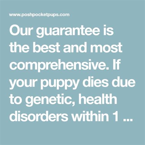 Lifetime Health Guarantee We give you a lifetime health guarantee on all genetic disorders which cause death, which means that we send you another puppy if your Frenchie dies