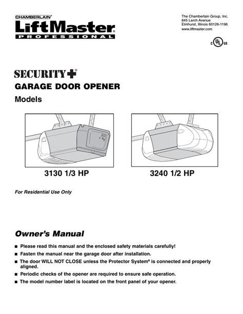 Liftmaster garage door opener manual pdf. Models 84602, 87504, 87504-267 and 87802. The battery backup allows access in and out of your garage when the power is out. When the garage door opener is operating on battery power, the garage door opener will run slower and the lights, Timer- to-Close, and remote close features (myQ® App) are disabled. In battery backup mode, the Automatic ... 